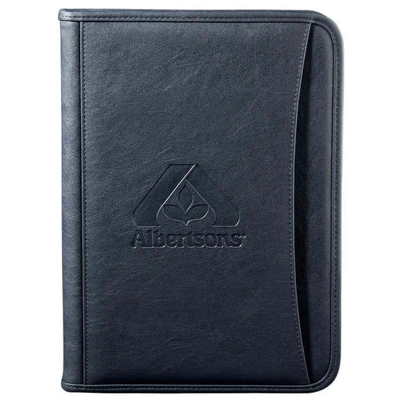 Custom Dura-Hyde Refillable Zippered Padfolio - 8 1/2" x 11", Set of 40, Personalized Bulk Pack, Professional Organizer with Gusseted Pocket, ID Slot & Writing Pad - Stylish Business Portfolio - Blue