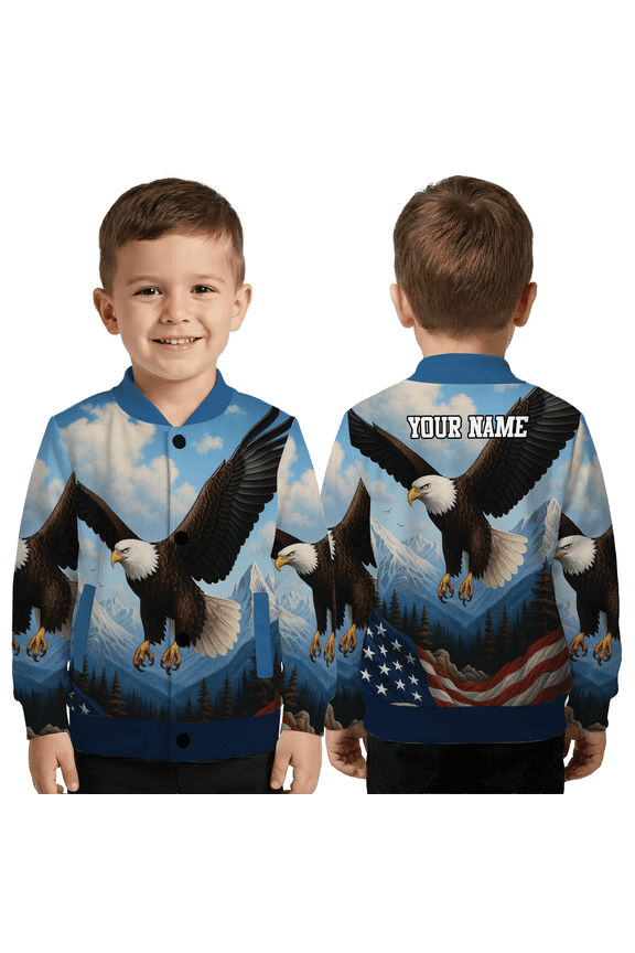 Custom Eagle American Flag Baseball Jacket, Custom Patriotic US, USA Freedom Jacket, Bald Eagle Team Baseball Jacket