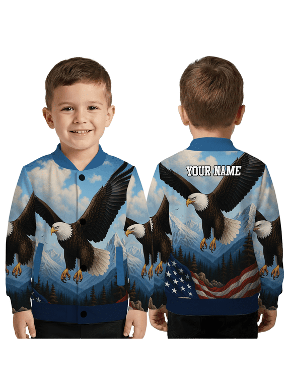 Custom Eagle American Flag Baseball Jacket, Custom Patriotic US, USA Freedom Outerwear, Bald Eagle Team Jacket