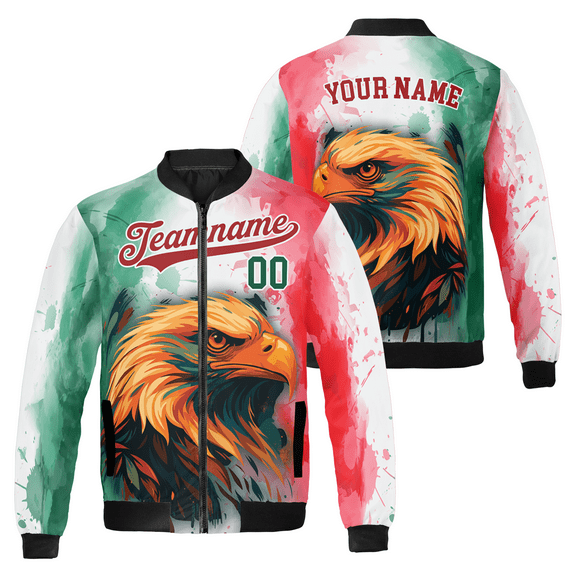 Custom Eagle Graphic Bomber Jacket - Personalized Mexico Inspired Design Jacket