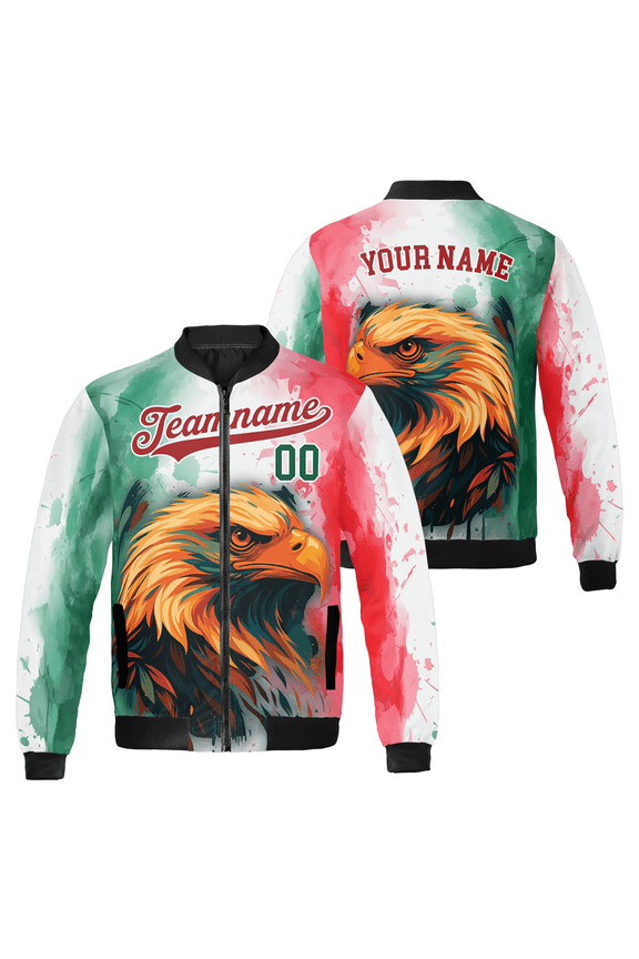 Custom Eagle Graphic Bomber Jacket - Personalized Mexico Inspired Design Jacket