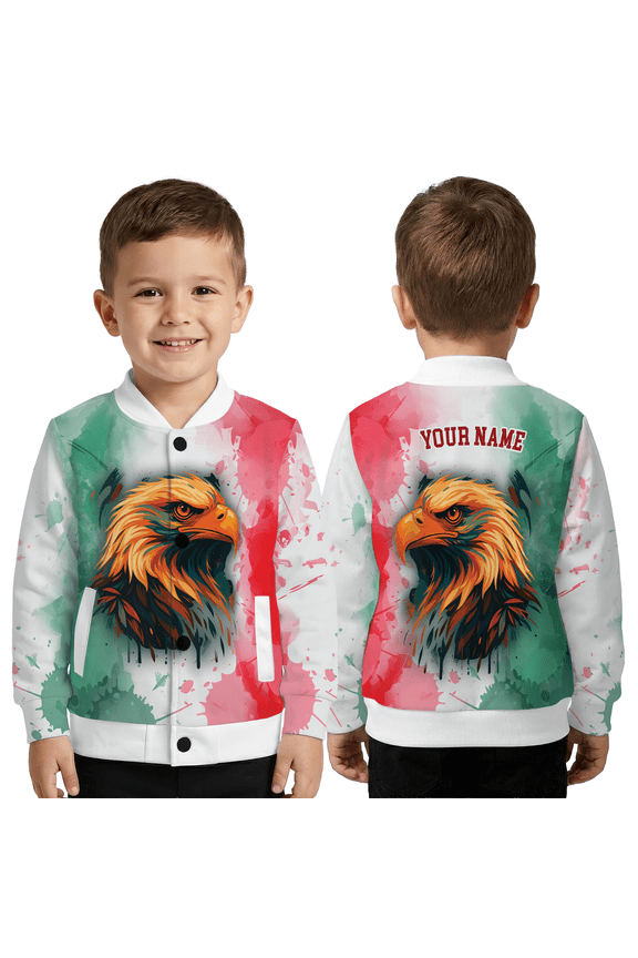 Custom Eagle Mexico Pride Baseball Jacket, Mexican Flag Custom Team Baseball Jacket, Personalized Eagle Baseball Jacket