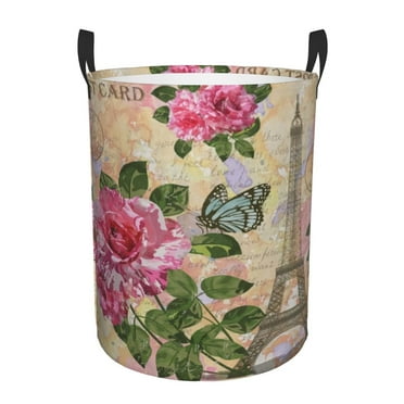Custom Eiffel Tower Paris Floral Laundry Basket Collapsible Romantic Landscape Clothes Hamper for Baby Kids Toys Storage Bag