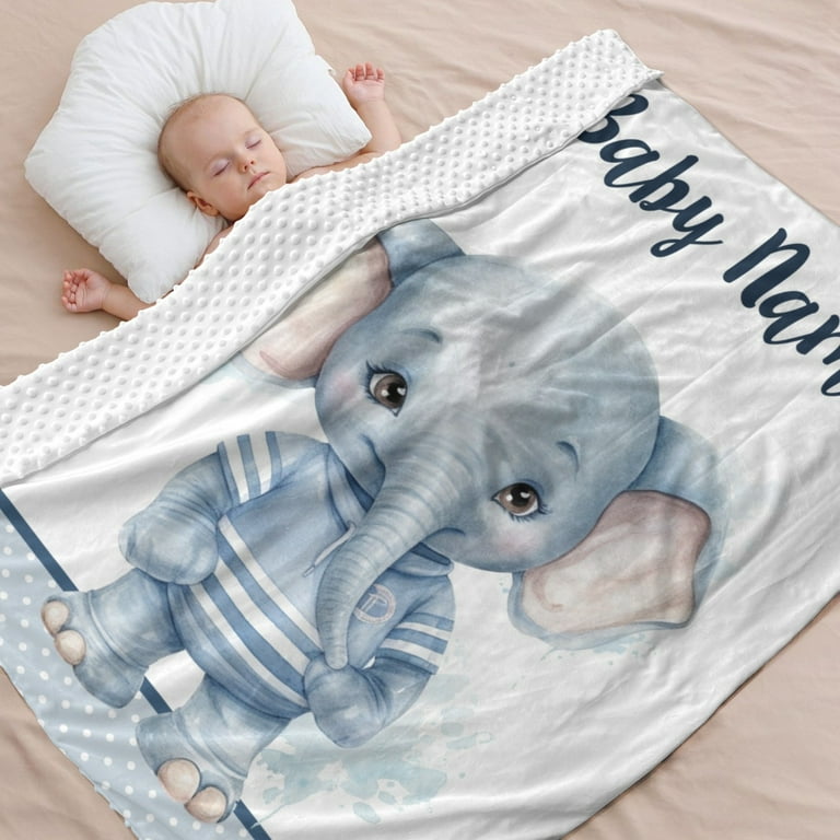 Custom Elephant Baby Blanket Minky Baby Blanket with Name Double