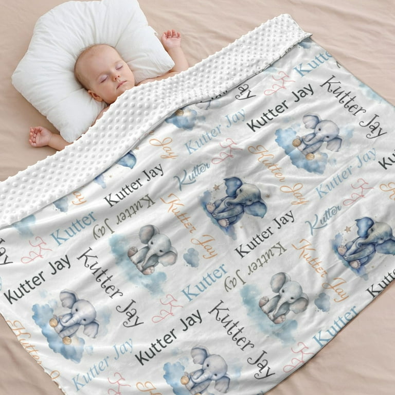 Custom Elephant Baby Blanket Minky Baby Blanket with Name Double