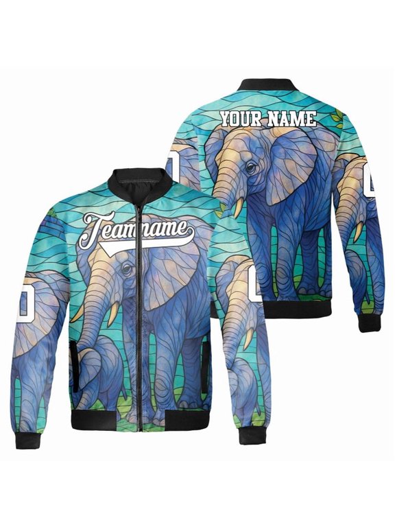 Custom Elephant Bomber Jacket - Personalized Stained Glass Elephant Artwork Outerwear - Unique Gift for Elephant Lovers and Sports Fans Jacket
