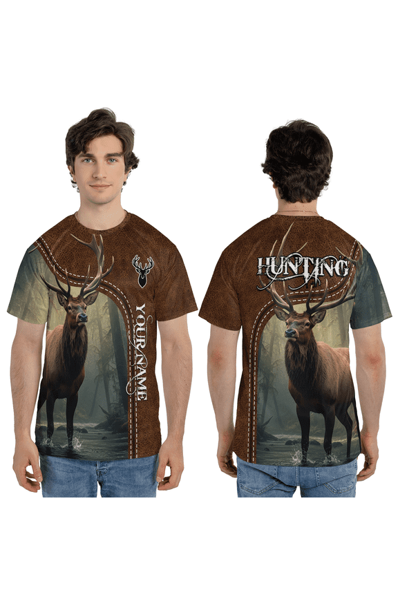 Custom Elk Deer 3D T-Shirt, Forest Buck Camo Pattern 3D Tee, Custom Name Wildlife All Over Print 3D T-Shirt