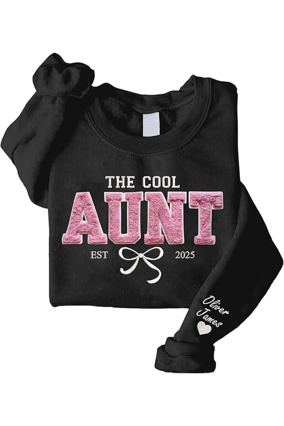 Custom Embroidered Auntie Sweatshirt with Child Names on Sleeve, Custom Embroidered Sweatshirt