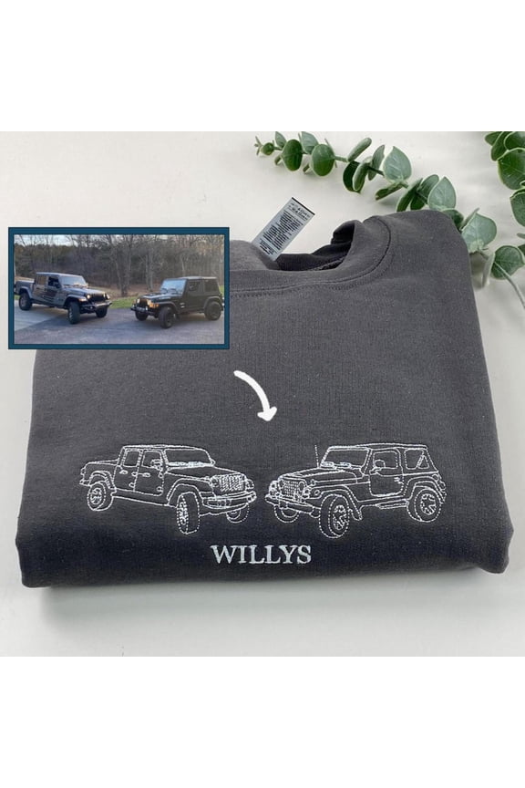 Custom Embroidered Car Outline Sweatshirt from Photo with Initials on Sleeve, Custom Embroidered Sweatshirt