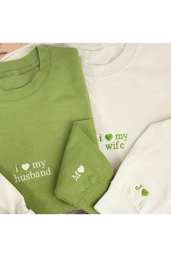 Custom Embroidered Couple Matching Sweatshirt with Initial On Sleeve 1st Anniversary Gift, Custom Embroidered Sweatshirt