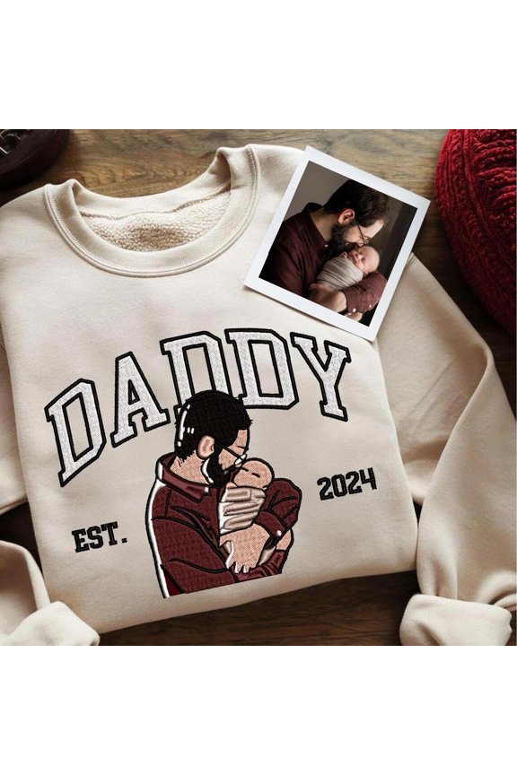 Custom Embroidered Dad Photo, Portrait from Photo Family Portrait Christmas Daddy, Sweatshirt