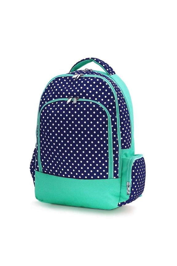 Custom Embroidered Fashion Print Reinforced Design Water Resistant Backpack Navy Dots - No Embroidery