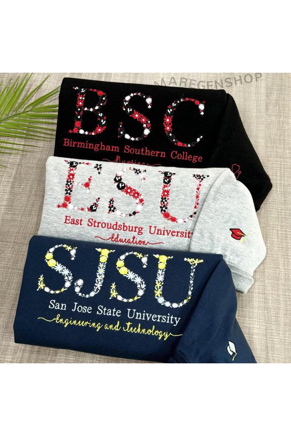 Custom Embroidered Floral College Letter Sweatshirt College Spirit Wear, Custom Embroidered Sweatshirt