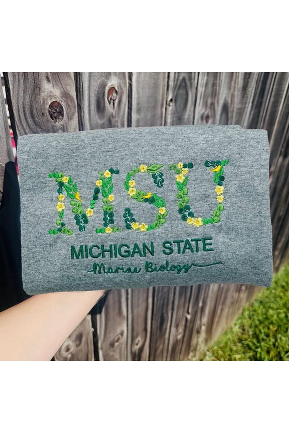 Custom Embroidered Floral Letter College Sweatshirt Graduation Sorority, Custom Embroidered Sweatshirt