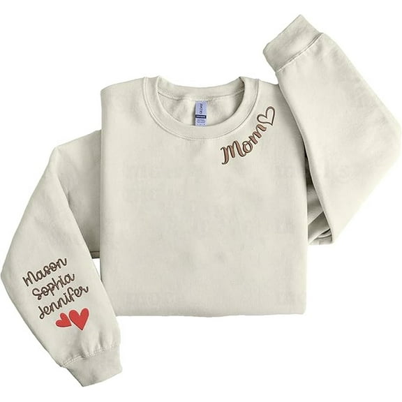 Custom Embroidered Grandma Sweatshirt with Kids Name on Sleeve, Mothers Day, Gift for New Mom, Grandma, Unisex Sweatshirt-LINHKHA