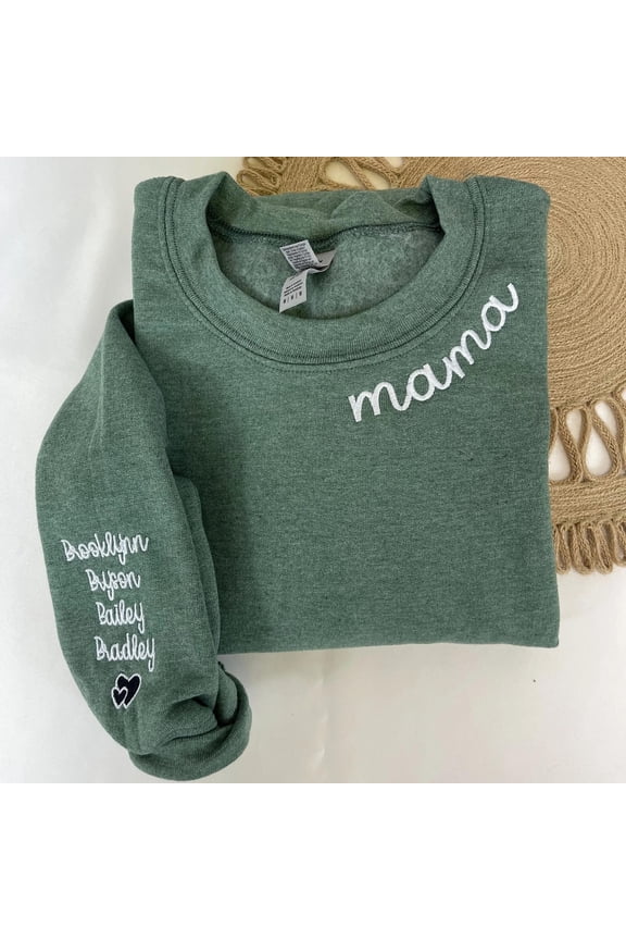 Custom Embroidered Mama Sweatshirt with Kids Name on Sleeve, Personalized Mom, Minimalist Momma Sweater, Mothers Day, Unisex Sweatshirt-LIN