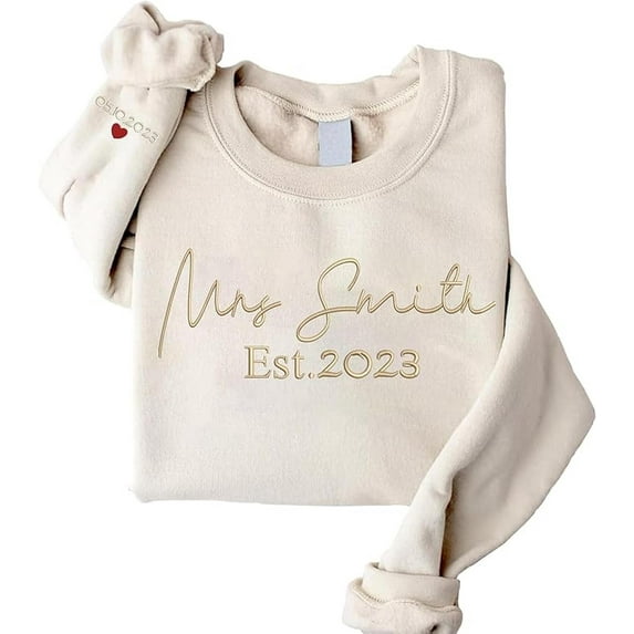 Custom Embroidered Mrs., Bride Sweatshirt, Future Mrs Hoodie, Engagement & Bachelorette, Unisex Sweatshirt-LINHKHA