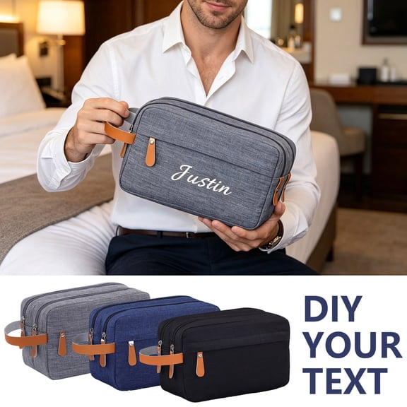 Custom Embroidered Name Oxford Toiletry Bag 9.84"×5.91" Personalized Travel Shaving Organizer for Men Father's Day Gift for Dad Husband Grandpa Boyfriend