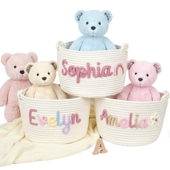 Custom Embroidered Name Rope Basket, Personalized Storage Bin, Organizer Bin for Home Organization