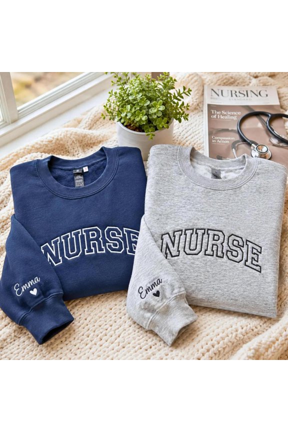 Custom Embroidered Nurse RN Name on Sleeve, Sweatshirt