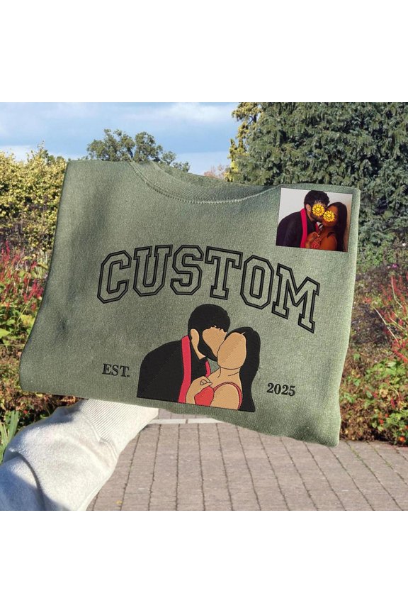 Custom Embroidered Photo Portrait Couple Matching Unique Anniversary Gift, Sweatshirt