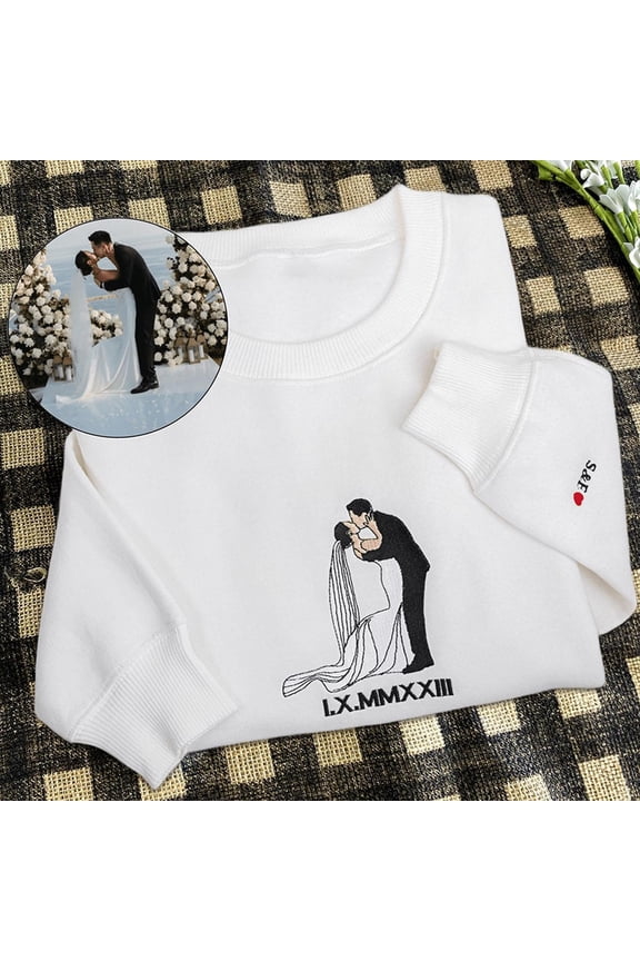 Custom Embroidered Photo Portrait Sweatshirt Unique Gifts for Couples Anniversary Gifts Valentine's Day Gift