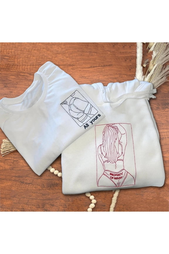 Custom Embroidered Portrait Outline Sweatshirt from Photo Valentine's Day Gifts for Boyfriend Husband