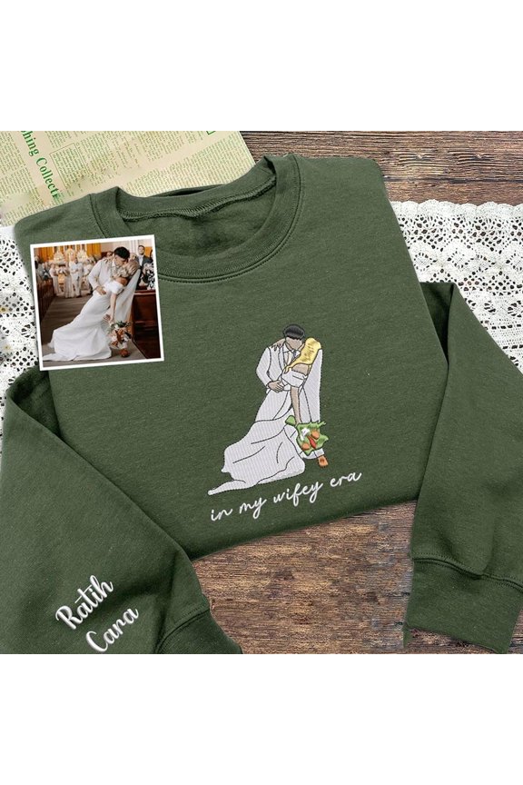 Custom Embroidered Portrait from Your Photo for Couple Anniversary Wife, Sweatshirt