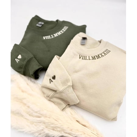 Custom Embroidered Roman Numeral on Neck With Initials on Sleeve Sweatshirt, Unisex Sweatshirt, LINHKHA