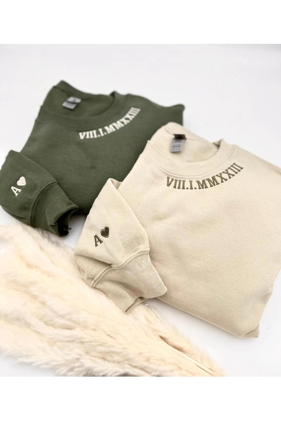 Custom Embroidered Roman Numeral on Neck With Initials on Sleeve Sweatshirt, Unisex Sweatshirt, LINHKHA