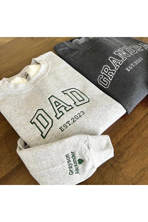 Custom Embroidered Sweatshirt, Name On Sleeve With Heart, Grandpa Shirt With Date, Daddy Est Year, Unisex Sweatshirt, LINHKHA