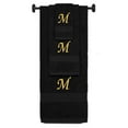 thumbnail image 1 of Custom Embroidered Terry Cotton Ring Spun Bath Towel, Hand Towel And Washcloth Set - Black Towel Set, Gold Chancery Initial M, 1 of 4