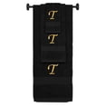 thumbnail image 1 of Custom Embroidered Terry Cotton Ring Spun Bath Towel, Hand Towel And Washcloth Set - Black Towel Set, Gold Chancery Initial T, 1 of 4