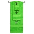 thumbnail image 1 of Custom Embroidered Terry Cotton Ring Spun Bath Towel, Hand Towel And Washcloth Set - Lime Green Towel Set, Black Chancery Initial V, 1 of 3