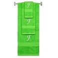 thumbnail image 1 of Custom Embroidered Terry Cotton Ring Spun Bath Towel, Hand Towel And Washcloth Set - Lime Green Towel Set, White Chancery Initial F, 1 of 4