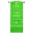 thumbnail image 1 of Custom Embroidered Terry Cotton Ring Spun Bath Towel, Hand Towel And Washcloth Set - Lime Green Towel Set, White Chancery Initial G, 1 of 4