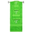 thumbnail image 1 of Custom Embroidered Terry Cotton Ring Spun Bath Towel, Hand Towel And Washcloth Set - Lime Green Towel Set, White Chancery Initial T, 1 of 4