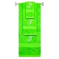 thumbnail image 1 of Custom Embroidered Terry Cotton Ring Spun Bath Towel, Hand Towel And Washcloth Set - Lime Green Towel Set, White Fancy Script Initial I, 1 of 4
