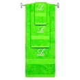 thumbnail image 1 of Custom Embroidered Terry Cotton Ring Spun Bath Towel, Hand Towel And Washcloth Set - Lime Green Towel Set, White Fancy Script Initial L, 1 of 4