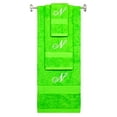 thumbnail image 1 of Custom Embroidered Terry Cotton Ring Spun Bath Towel, Hand Towel And Washcloth Set - Lime Green Towel Set, White Fancy Script Initial N, 1 of 4
