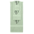 thumbnail image 1 of Custom Embroidered Terry Cotton Ring Spun Bath Towel, Hand Towel And Washcloth Set - Mint Green Towel Set, Black Fancy Script Initial V, 1 of 1