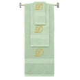 thumbnail image 1 of Custom Embroidered Terry Cotton Ring Spun Bath Towel, Hand Towel And Washcloth Set - Mint Green Towel Set, Gold Fancy Script Initial D, 1 of 1