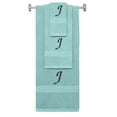 thumbnail image 1 of Custom Embroidered Terry Cotton Ring Spun Bath Towel, Hand Towel And Washcloth Set - Nautical Teal Towel Set, Black Chancery Initial J, 1 of 1