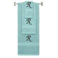 thumbnail image 1 of Custom Embroidered Terry Cotton Ring Spun Bath Towel, Hand Towel And Washcloth Set - Nautical Teal Towel Set, Black Chancery Initial R, 1 of 1