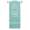 thumbnail image 1 of Custom Embroidered Terry Cotton Ring Spun Bath Towel, Hand Towel And Washcloth Set - Nautical Teal Towel Set, Gold Chancery Initial Q, 1 of 1