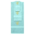 thumbnail image 1 of Custom Embroidered Terry Cotton Ring Spun Bath Towel, Hand Towel And Washcloth Set - Nautical Teal Towel Set, Gold Fancy Script Initial C, 1 of 1
