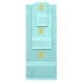 thumbnail image 1 of Custom Embroidered Terry Cotton Ring Spun Bath Towel, Hand Towel And Washcloth Set - Nautical Teal Towel Set, Gold Fancy Script Initial X, 1 of 1