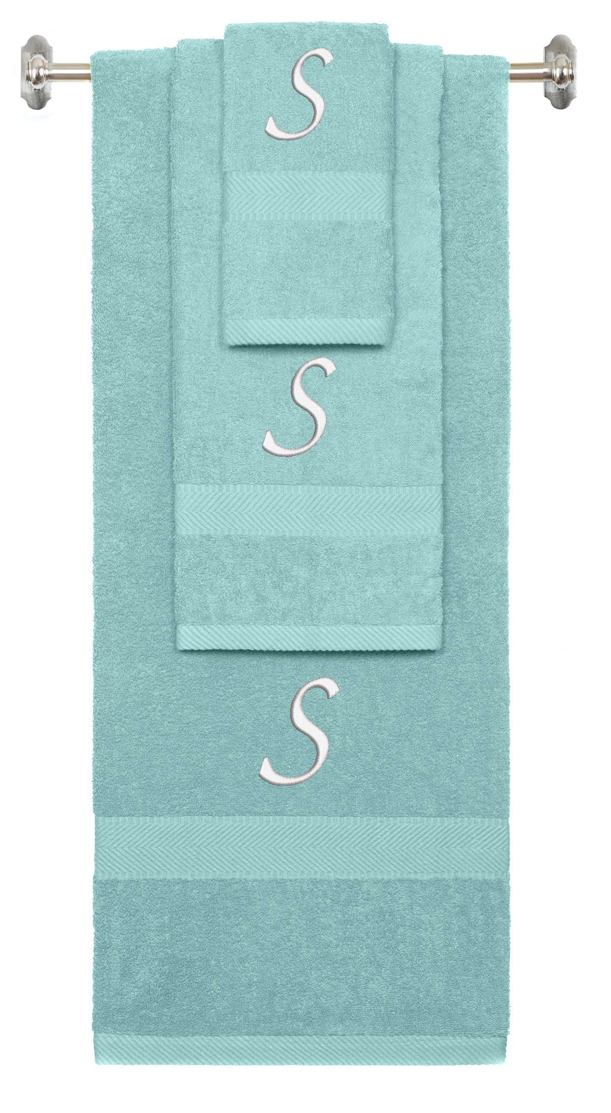 Custom Embroidered Terry Cotton Ring Spun Bath Towel Hand Towel And Washcloth Set Nautical Teal Towel Set White Chancery Initial S Walmart Business Supplies