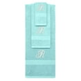 thumbnail image 1 of Custom Embroidered Terry Cotton Ring Spun Bath Towel, Hand Towel And Washcloth Set - Nautical Teal Towel Set, White Fancy Script Initial R, 1 of 1