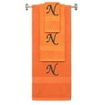 thumbnail image 1 of Custom Embroidered Terry Cotton Ring Spun Bath Towel, Hand Towel And Washcloth Set - Orange Towel Set, Black Chancery Initial N, 1 of 1